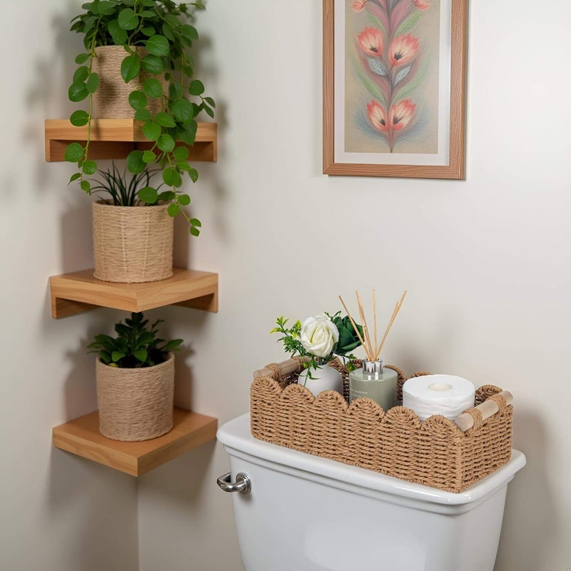 CubesLand Scalloped Decor Basket for Living Room, Home, Bathroom, 2SAME SIZE Paper Rope Basket, Toilet Storage Baskets for Over Toilet Storage Shelf, Cute Woven Basket Both Storage&Decor, Neutral - Image 2